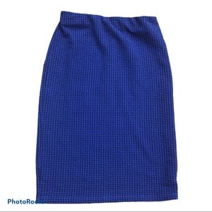 Blue and Black Houndstooth Midi Skirt
